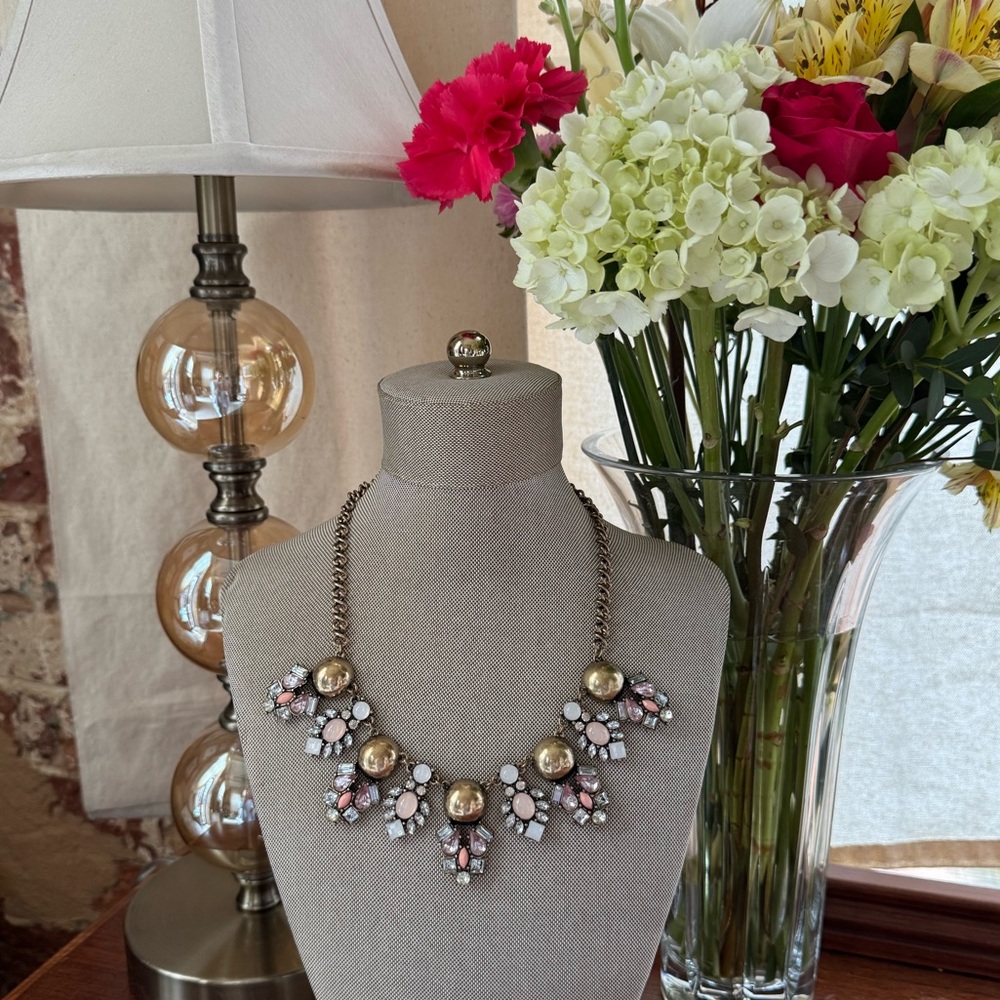 Vintage Gold, Pink and Crystal Statement Necklace